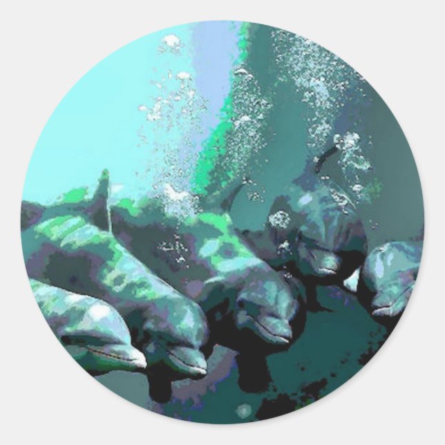 Smiling Dolphins Classic Round Sticker (Front)