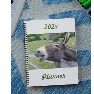 Smiling Donkey in pasture with dog Planner