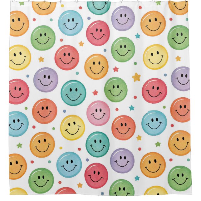 Smiling Emoji Pattern Shower Curtain (Front)