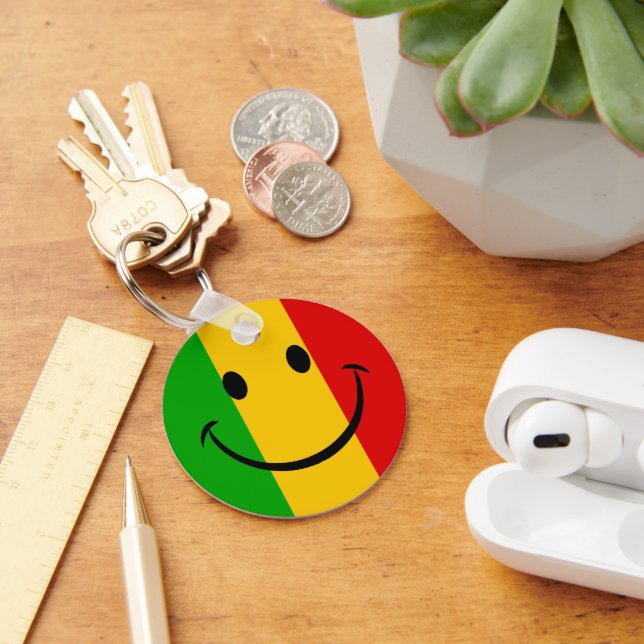 Smiling Emoji Rasta Flag Striped Key Ring (Desk)
