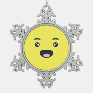 Smiling Emoji Snowflake Pewter Christmas Ornament