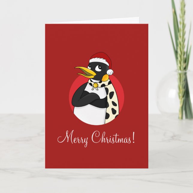 Smiling emperor penguin Christmas cartoon Holiday  Card (Front)