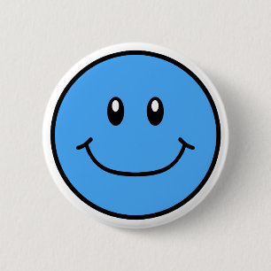 Smiling Face Button Blue 0001