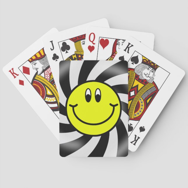 Smiling Face Emoji Black Spiral Playing Cards (Back)