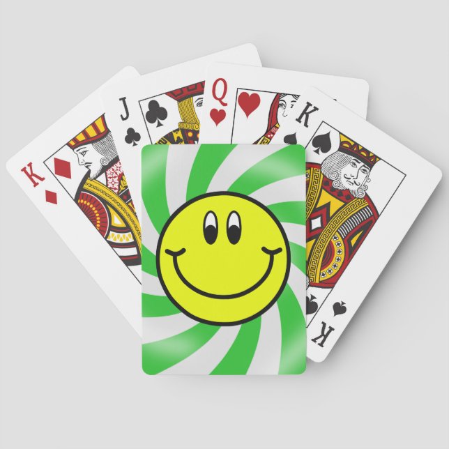 Smiling Face Emoji Green Spiral Playing Cards (Back)