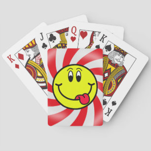 Smiling Face Emoji Red Spiral Playing Cards