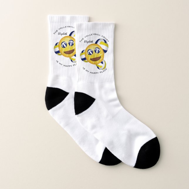 Smiling face happy place girls' volleyball emoji socks (Pair)