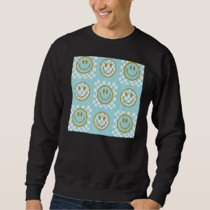 Smiling Face Happy Smile Cute Teal Turquoise Check Sweatshirt