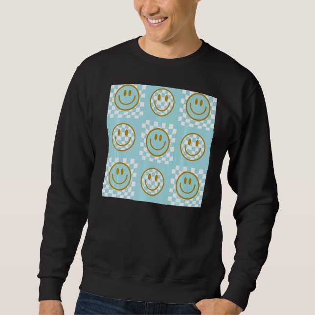Smiling Face Happy Smile Cute Teal Turquoise Check Sweatshirt (Front)