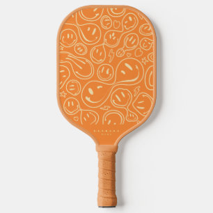 Smiling Face Orange Tan Stylish Monogram Pickleball Paddle