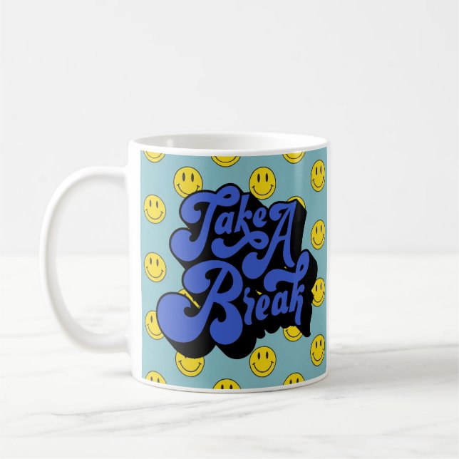 Smiling Face Pattern – Cute Yellow Smile happycore Coffee Mug (Left)