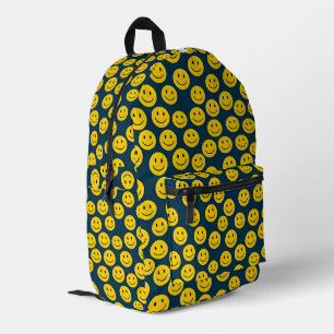 Smiling Face Pattern – Cute Yellow Smiles on Blue Printed Backpack