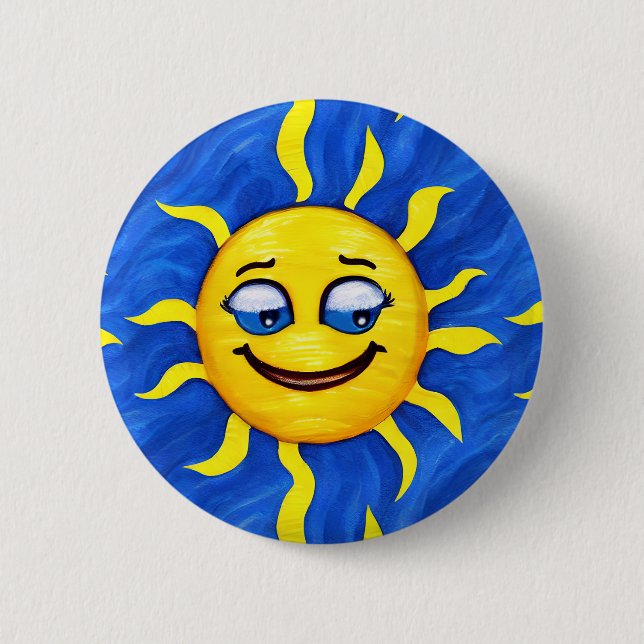 Smiling Face Sunny Sun 6 Cm Round Badge (Front)