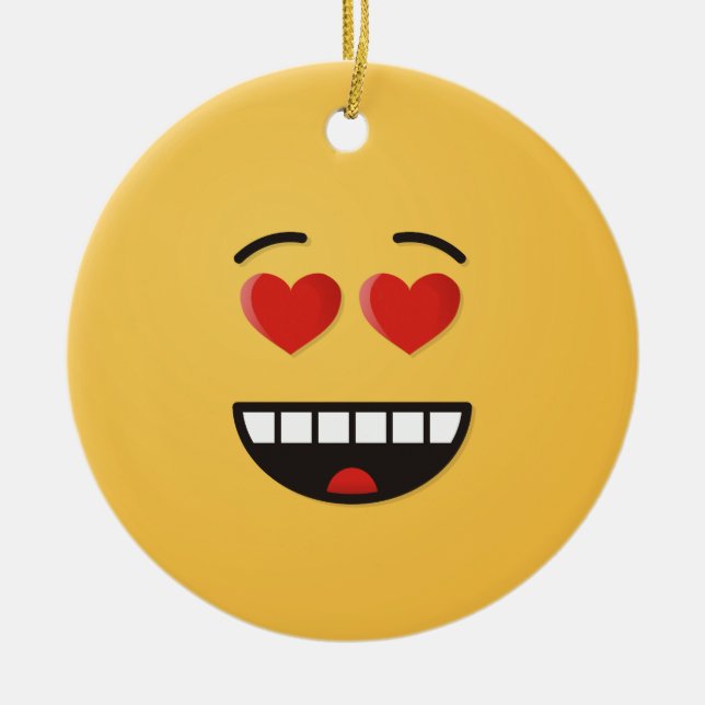 Smiling Face with Heart-Shaped Eyes Ceramic Orname Tree Decoration (Front)