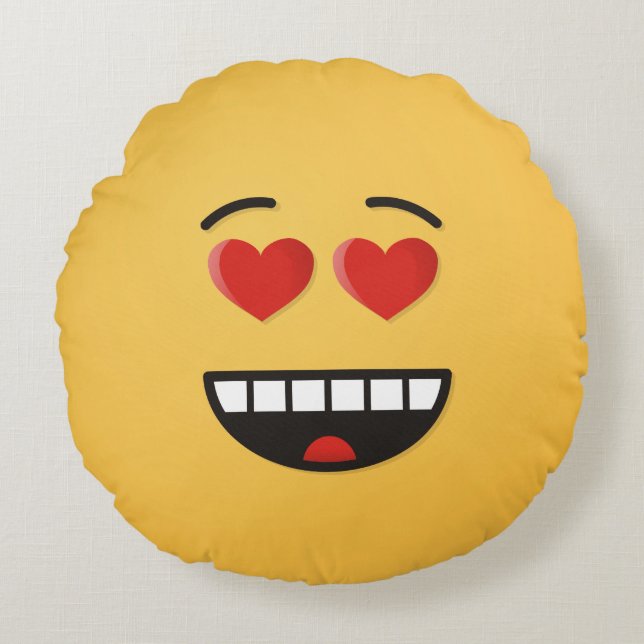 Smiling Face with Heart-Shaped Eyes Round Pillow (Front)