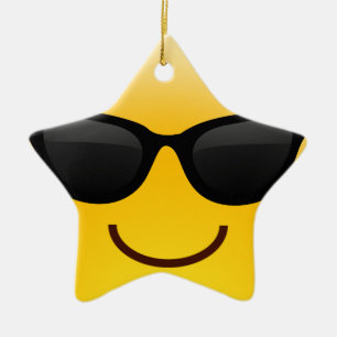 Smiling Face With Sunglasses Cool Emoji Ceramic Tree Decoration