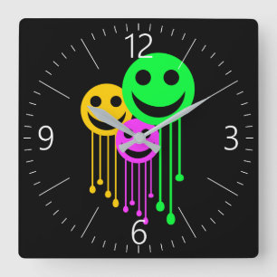 Smiling faces square wall clock