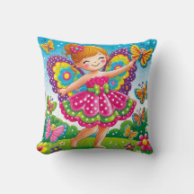 "SMILING FAIRY with BUTTERFLIES" - THROW PILLOW