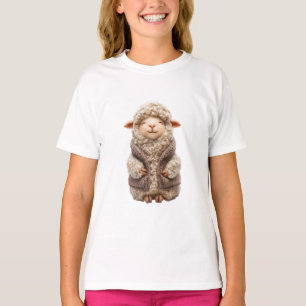 Smiling Felt Sheep in Brown Vest Kids T-Shirt