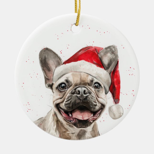 Smiling French Bulldog Dog Christmas Personalized Ceramic Tree Decoration (Front)