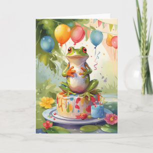 Smiling Frog on Cake Outdoors! Card