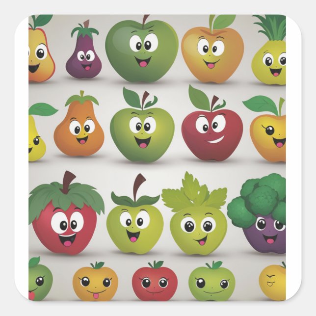  Smiling Fruits and Vegetables Square Sticker (Front)