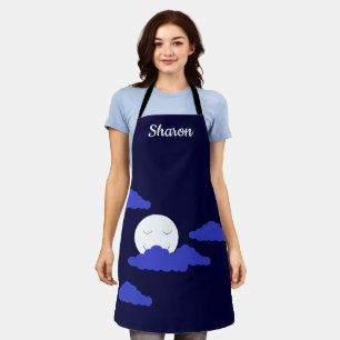 Smiling Full Moon with Clouds Apron