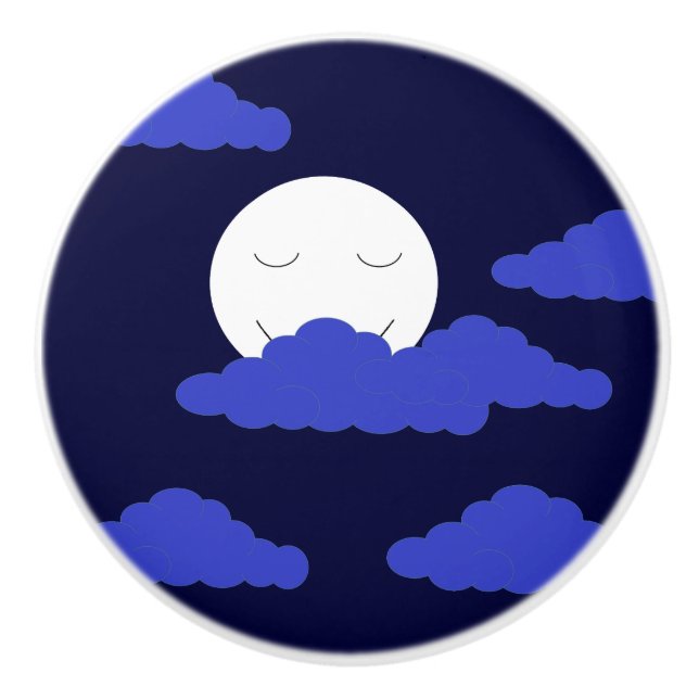Smiling Full Moon with Clouds: Ceramic Knob (Front)