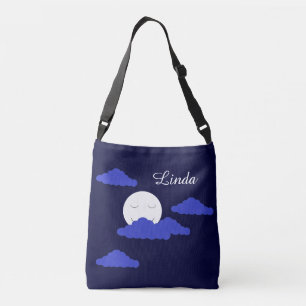 Smiling Full Moon with Clouds:  Dark Blue  Crossbody Bag