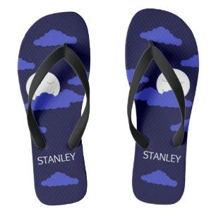 Smiling Full Moon with Clouds:  Dark Blue Jandals