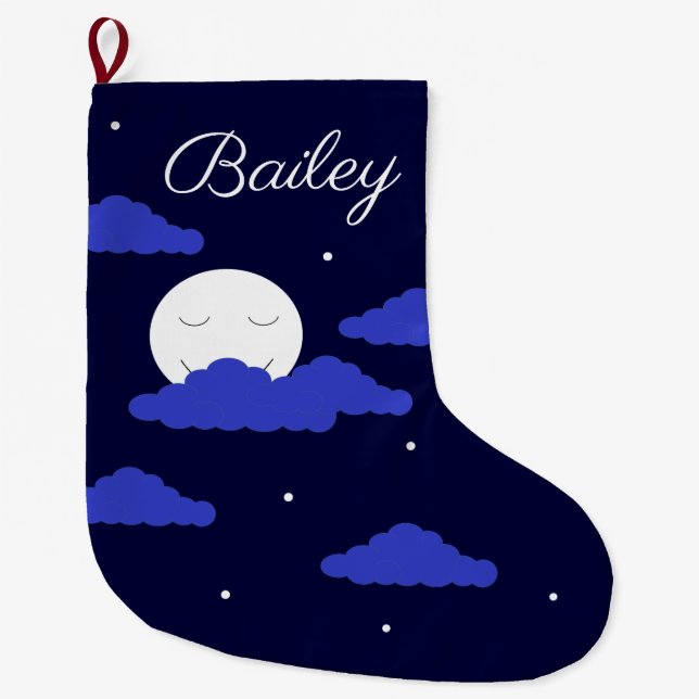 Smiling Full Moon with Clouds:     Large Christmas Stocking (Front)