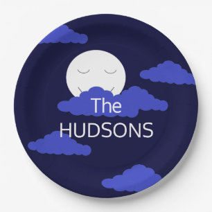 Smiling Full Moon with Dark Clouds: Paper Plate