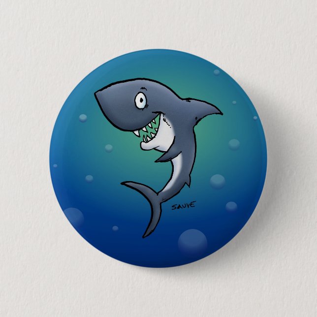 Smiling Funny Shark on Blue Background 6 Cm Round Badge (Front)