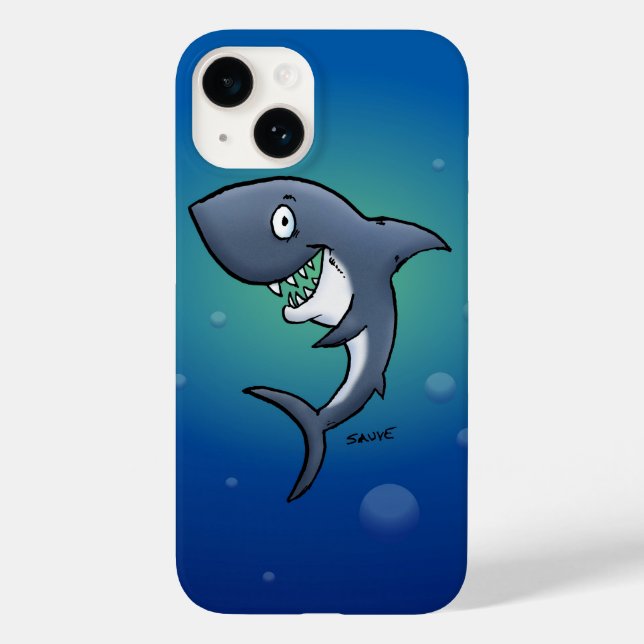 Smiling Funny Shark on Blue Background Case-Mate iPhone Case (Back)