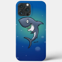 Smiling Funny Shark on Blue Background
