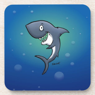 Smiling Funny Shark on Blue Background Coaster