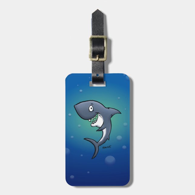 Smiling Funny Shark on Blue Background Luggage Tag (Front Vertical)