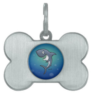 Smiling Funny Shark on Blue Background Pet ID Tag
