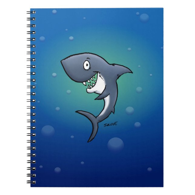 Smiling Funny Shark on Blue Background Spiral Notebook (Front)