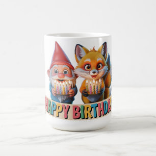 Smiling Garden Gnome and Fox Cub Birthday Coffee Mug