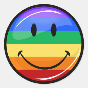 Smiling Gay LGBT Pride Rainbow Flag Classic Round Sticker