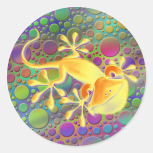 Smiling Gecko - coloured dots Classic Round Sticker