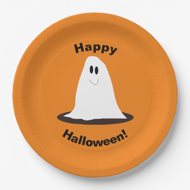 Smiling Ghost Halloween Party Paper Plate (Front)