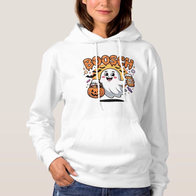 Smiling Ghost with Candy & Boo Brew Hoodie (Front)