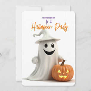 SMILING GHOST WITH PUMPKIN HALLOWEEN PARTY INVITATION