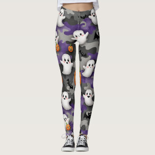 Smiling Ghosts Bats Pumpkins Camouflage Leggings