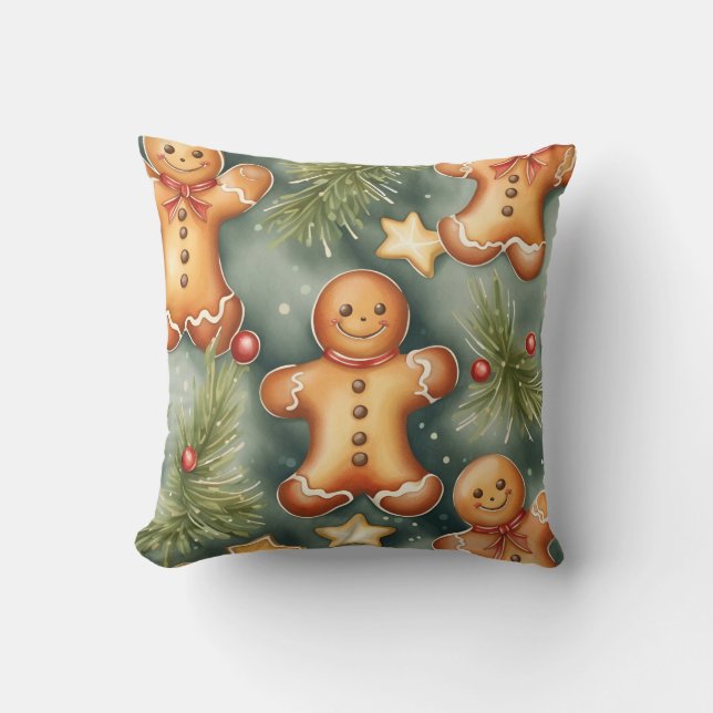 Smiling ginger breadman Christmas Pattern  Cushion (Front)