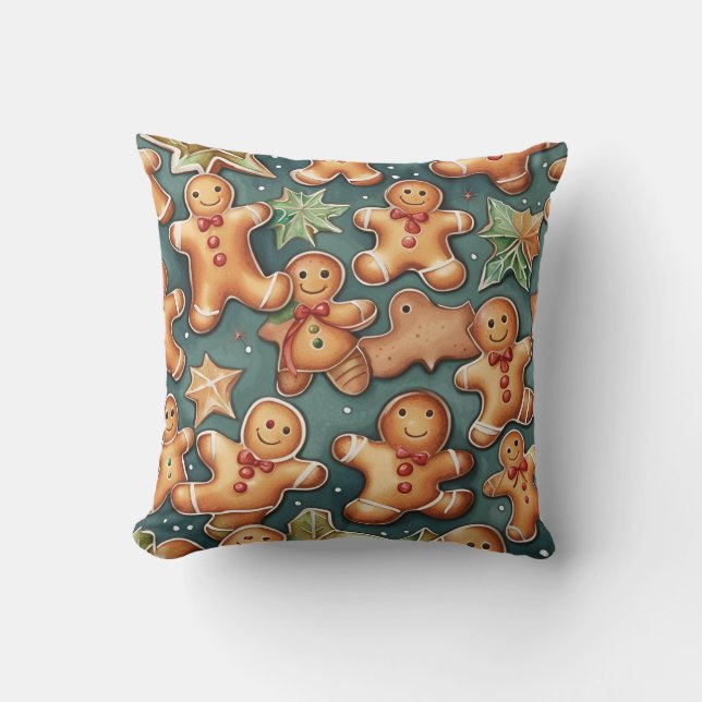Smiling ginger breadman Christmas Pattern  Cushion (Front)