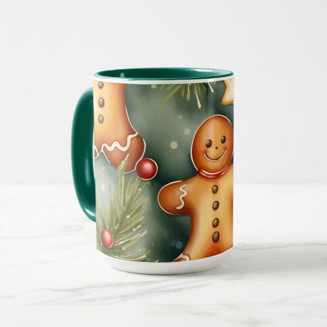 Smiling ginger breadman Christmas Pattern  Mug (Front Left)