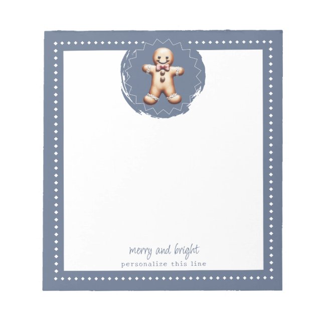Smiling Gingerbread Man Personalised | Blue Notepad (Front)
